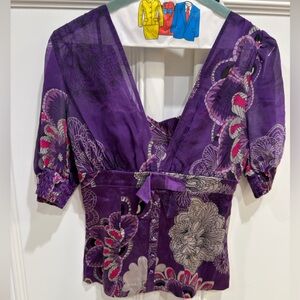 Arden B Purple Floral Blouse 100% silk